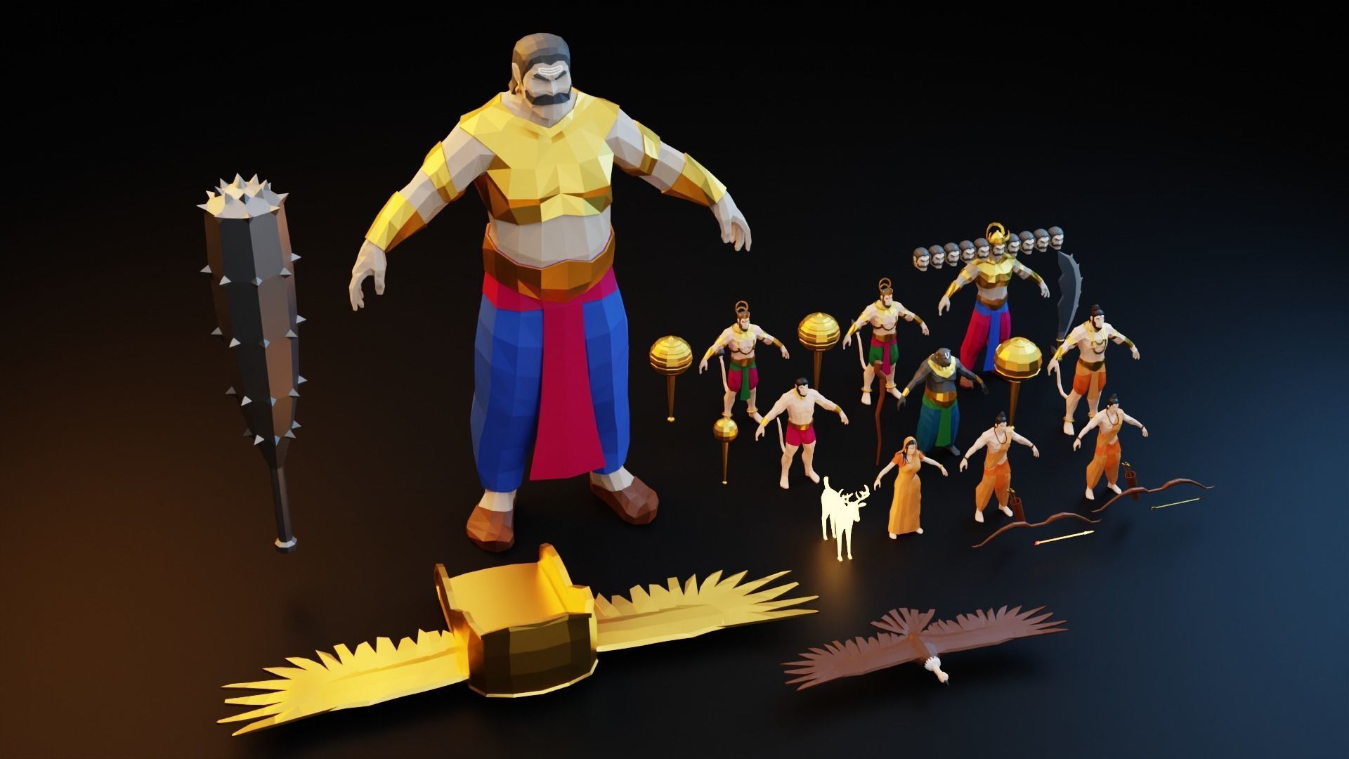 Unleash the Epic Ramayan 3D Adventure Lowpoly Asset Pack Low-poly 3D model_2