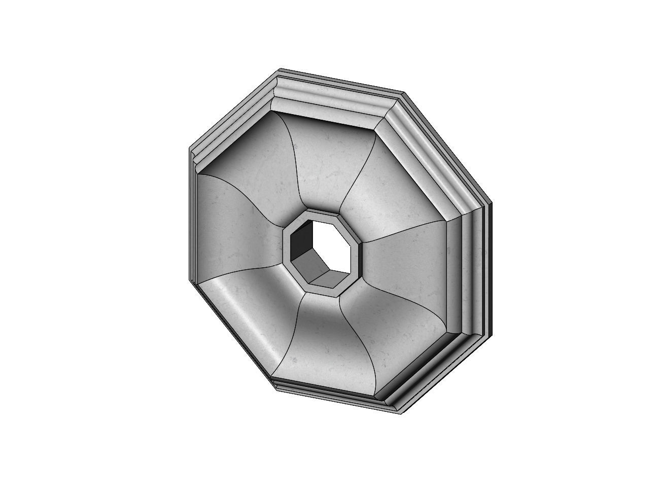 Octagonal curved classic ceiling medallion rosette relief 3D print model_9