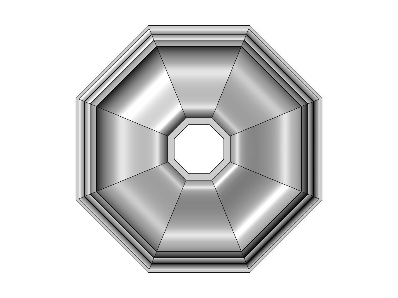 Octagonal curved classic ceiling medallion rosette relief 3D print model_1