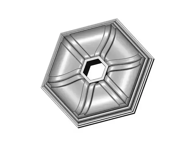 Carved hexagonal curved ceiling medallion rosette relief