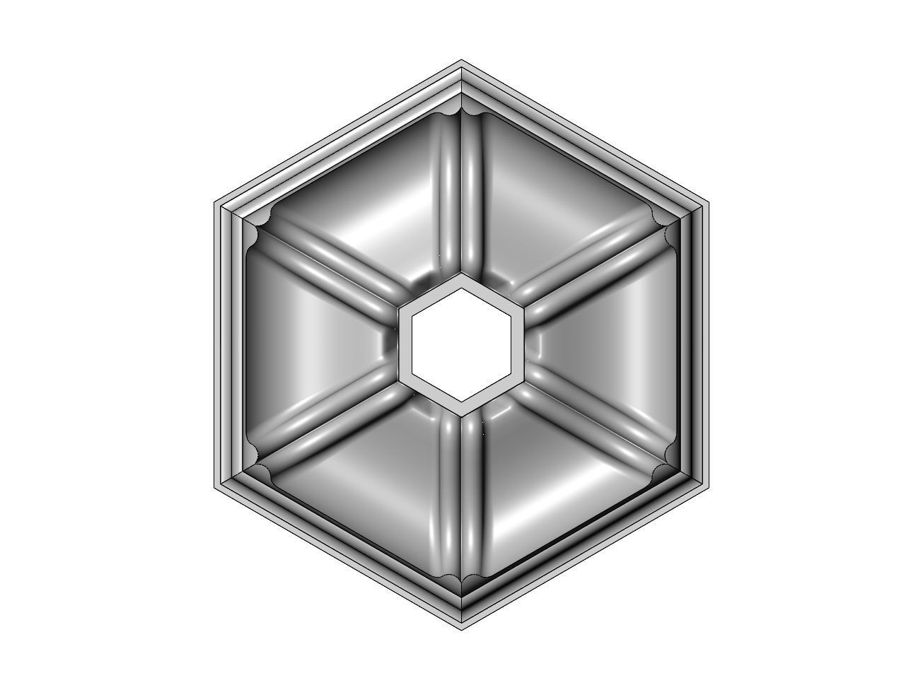 Double dome ribbed hexagonal ceiling medallion rosette relief 3D print model_1