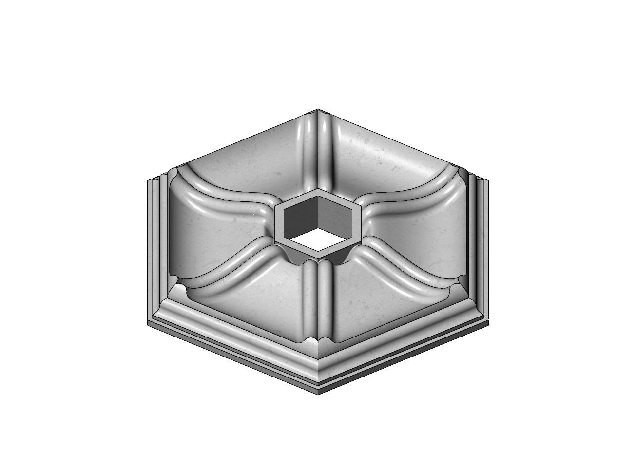 Double dome ribbed hexagonal ceiling medallion rosette relief 3D print model_9