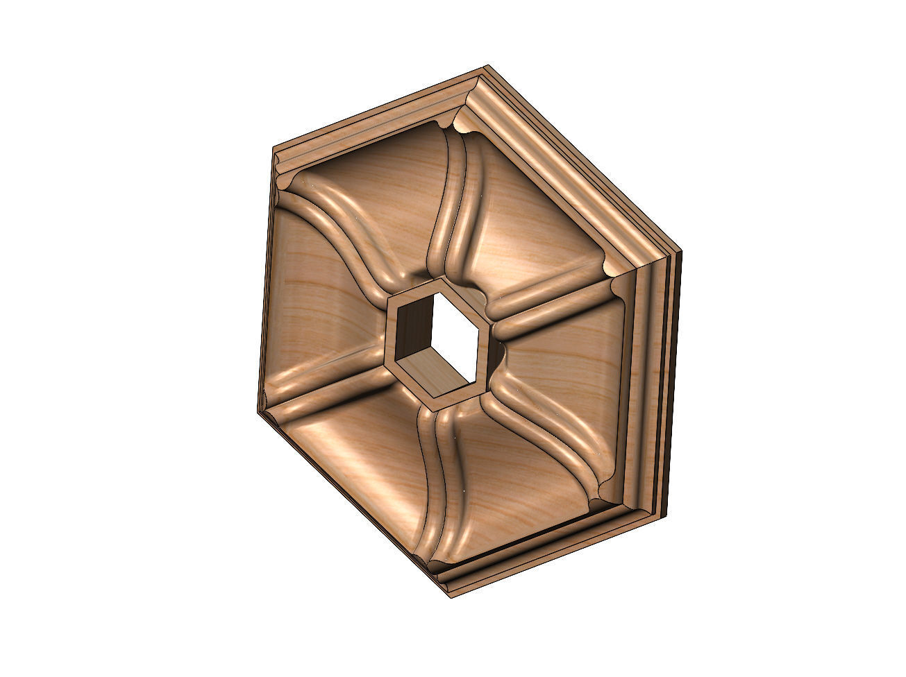 Double dome ribbed hexagonal ceiling medallion rosette relief 3D print model_11