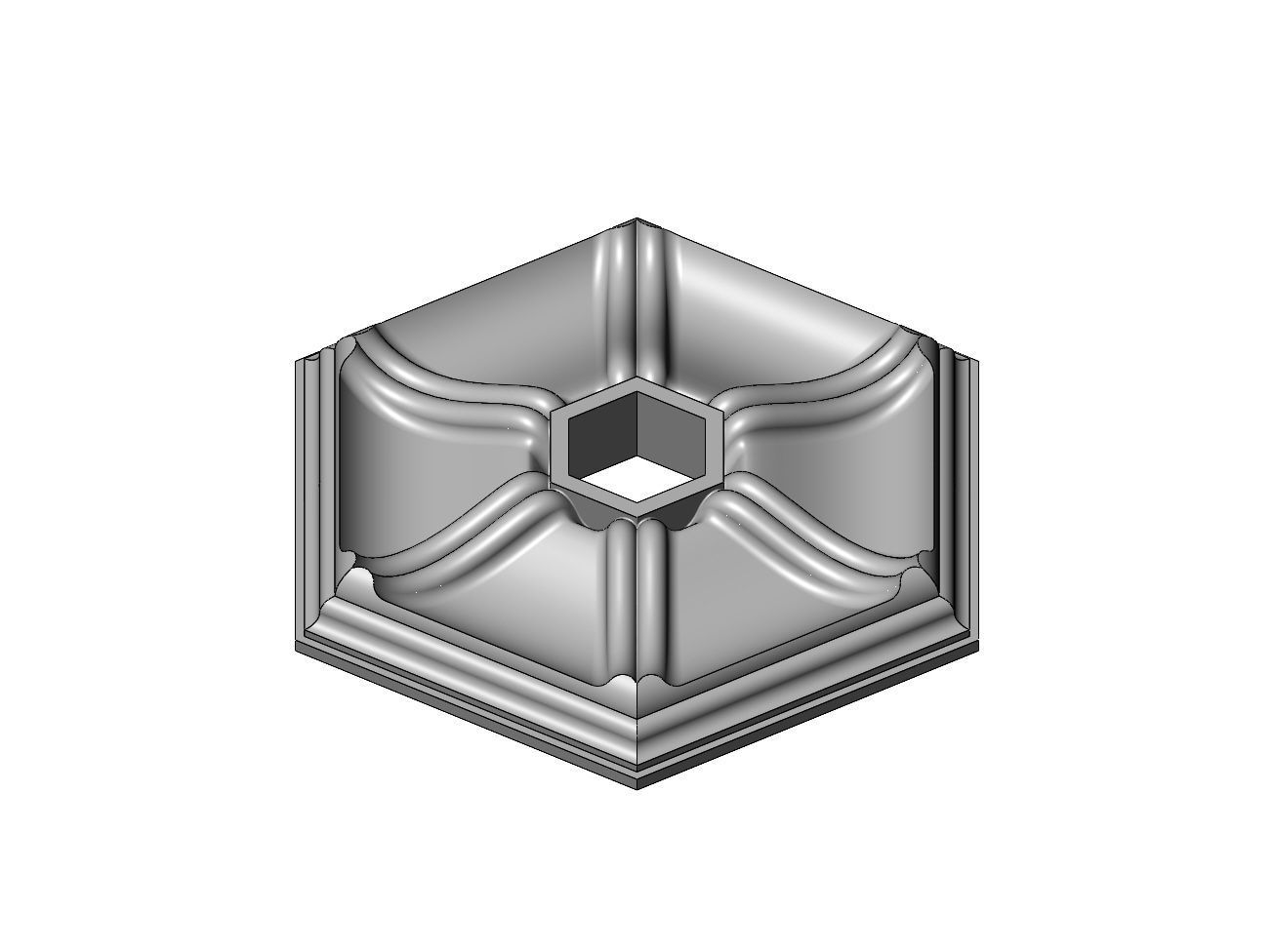 Double dome ribbed hexagonal ceiling medallion rosette relief 3D print model_2