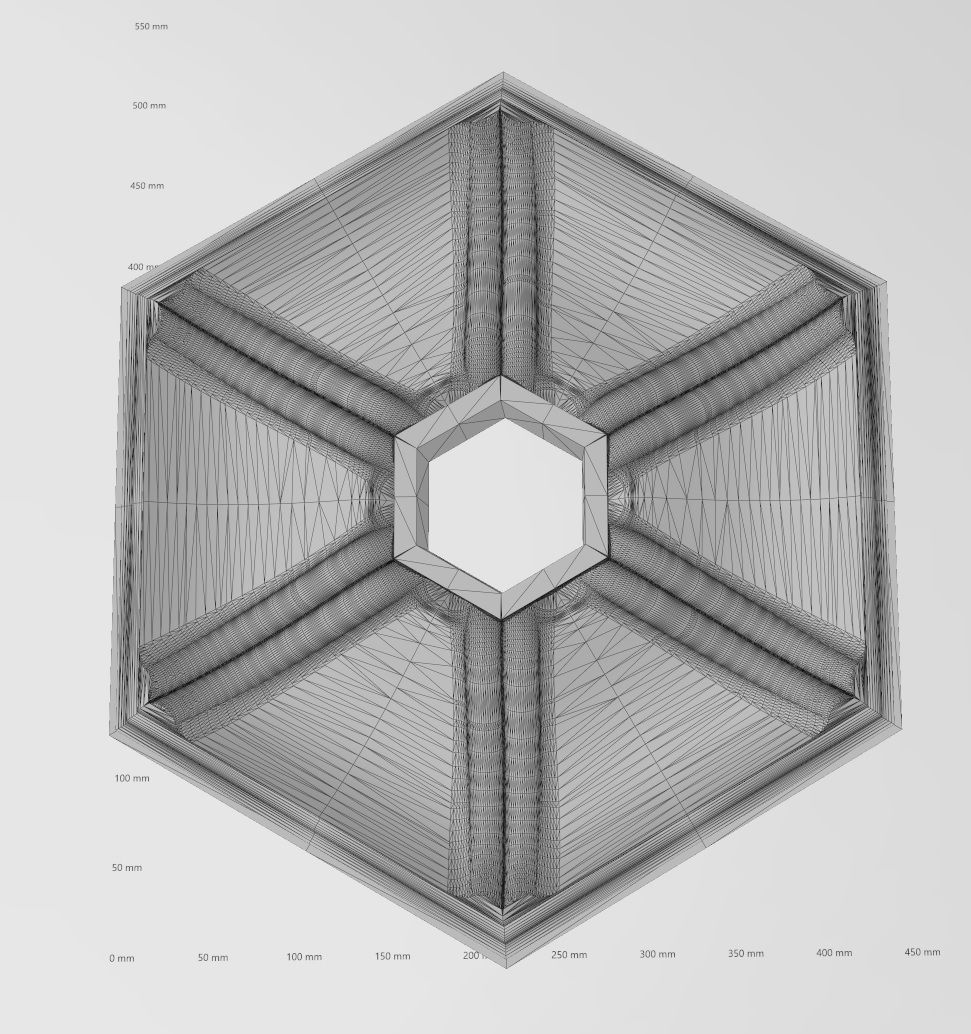 Double dome ribbed hexagonal ceiling medallion rosette relief 3D print model_15