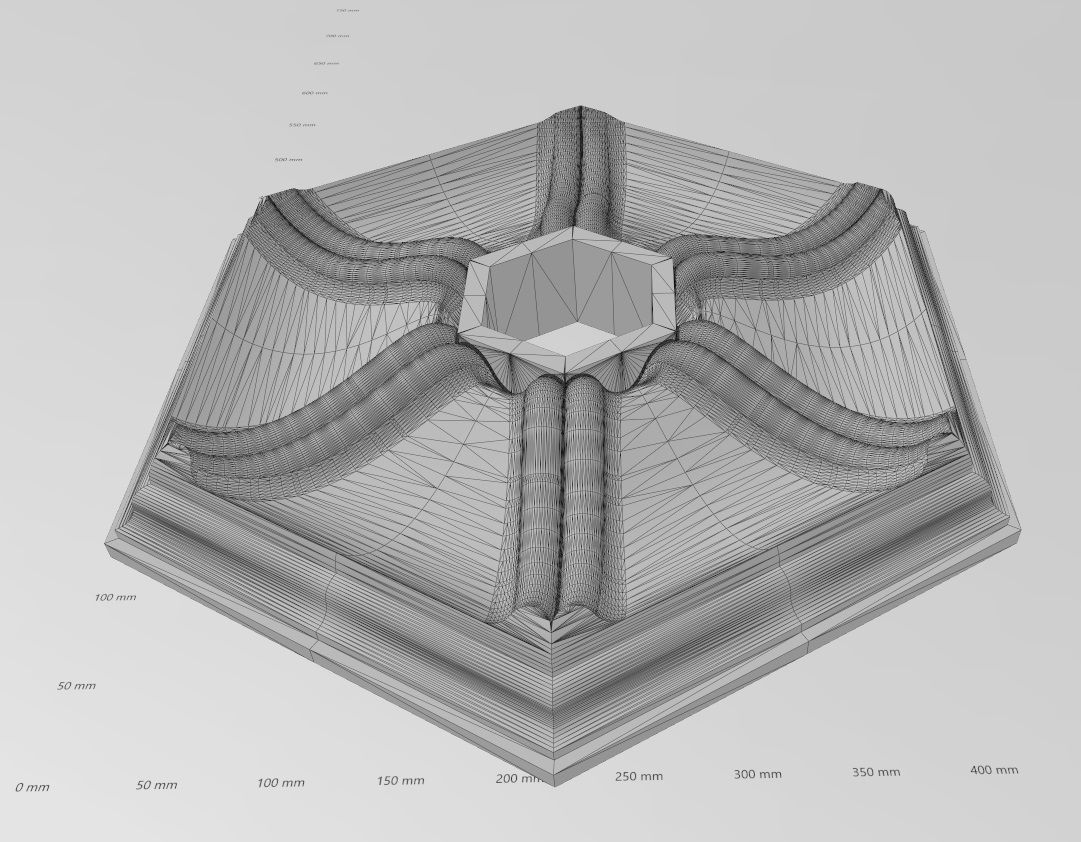 Double dome ribbed hexagonal ceiling medallion rosette relief 3D print model_16