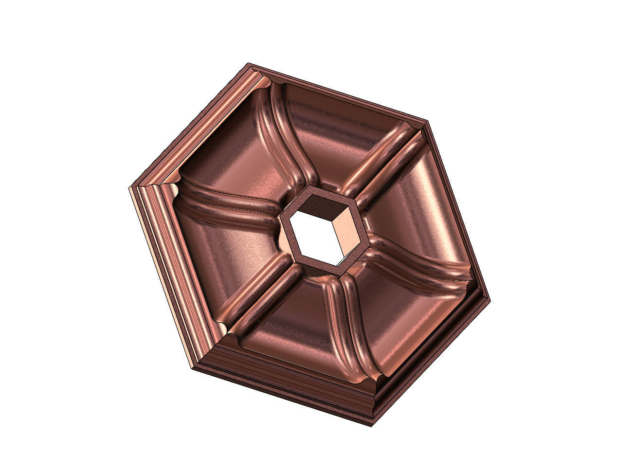Double dome ribbed hexagonal ceiling medallion rosette relief 3D print model_13