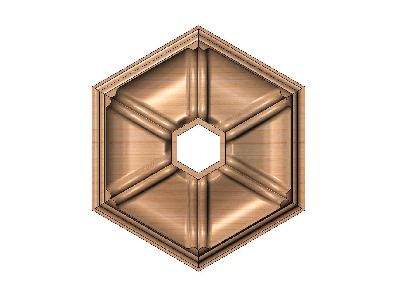 Double dome ribbed hexagonal ceiling medallion rosette relief 3D print model_10