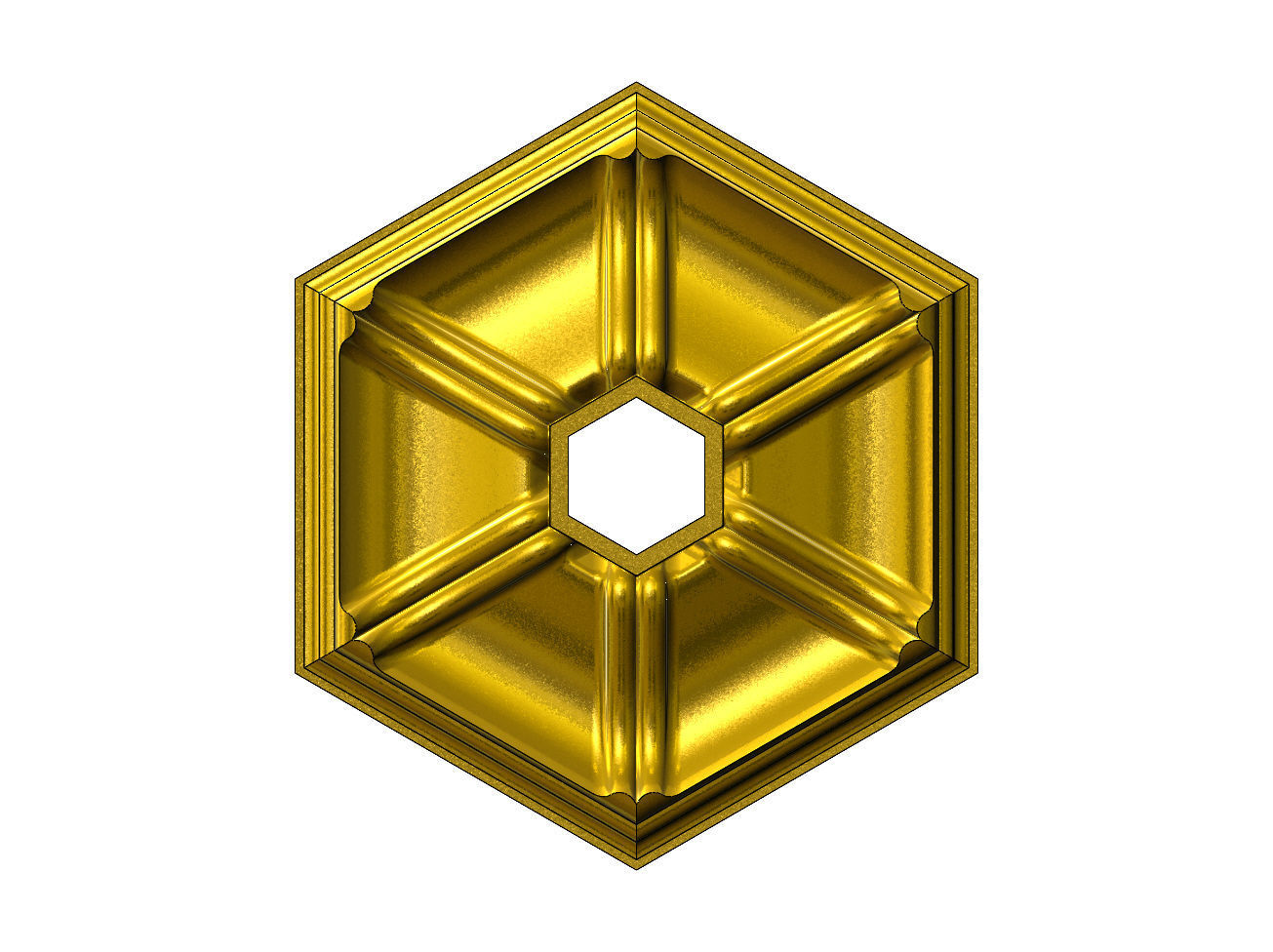 Double dome ribbed hexagonal ceiling medallion rosette relief 3D print model_12