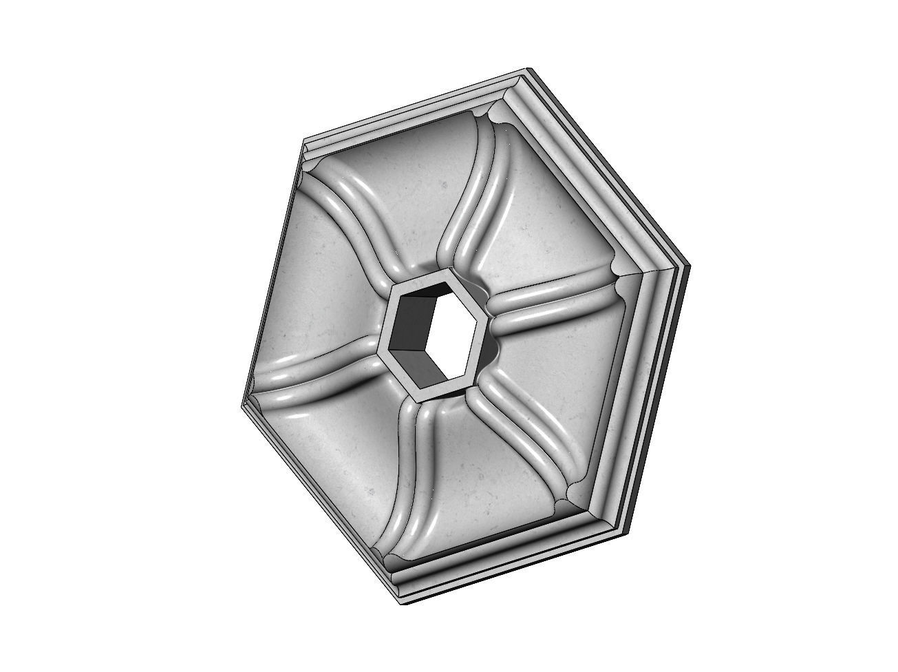 Double dome ribbed hexagonal ceiling medallion rosette relief 3D print model_8