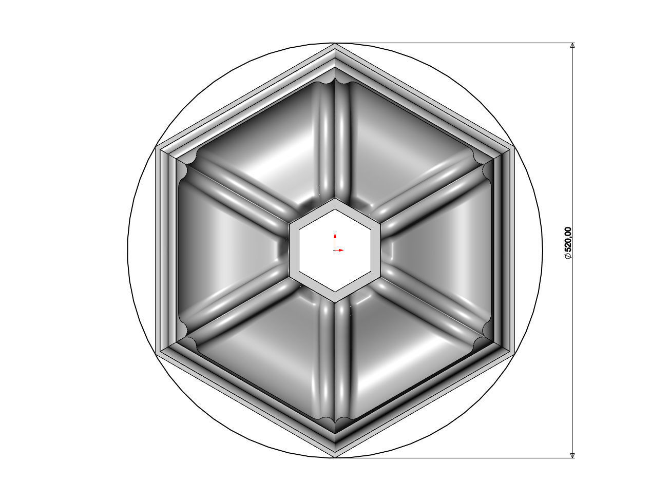Double dome ribbed hexagonal ceiling medallion rosette relief 3D print model_6