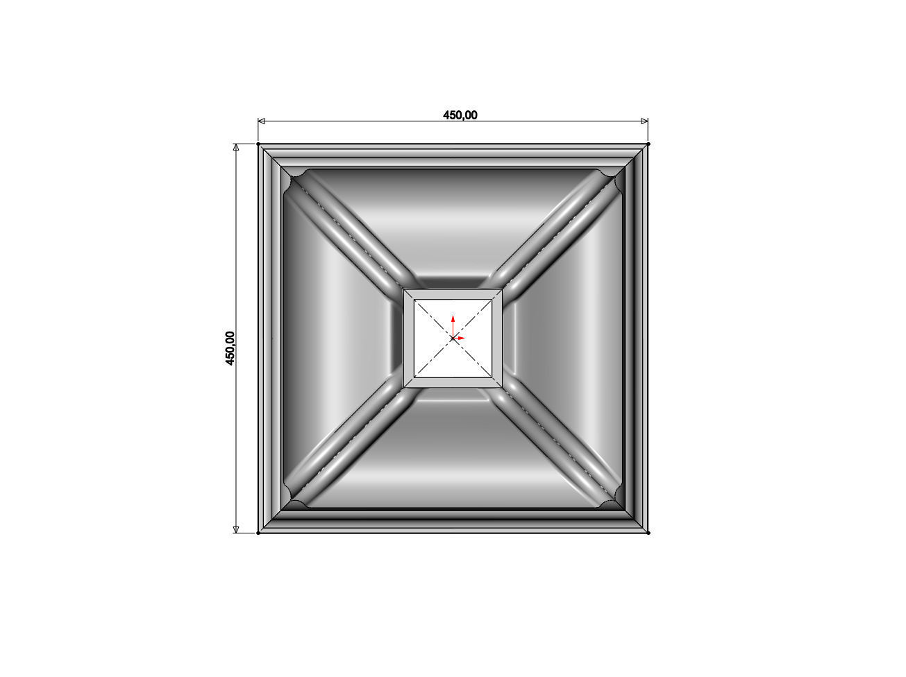 Double dome ribs square ceiling medallion rosette relief 3D print model_6