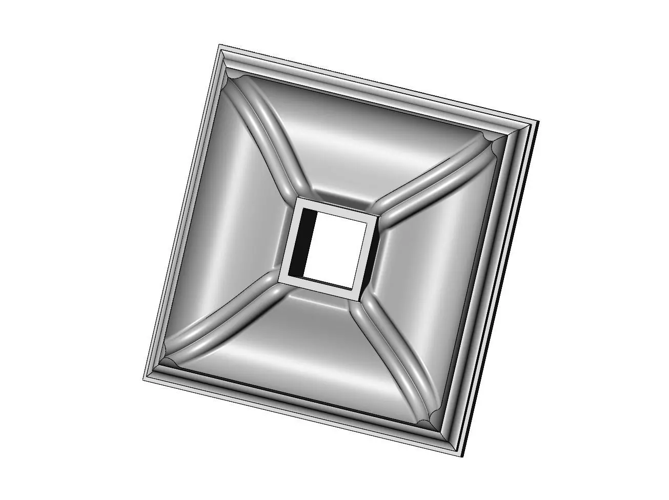 Double dome ribs square ceiling medallion rosette relief 3D print model_0