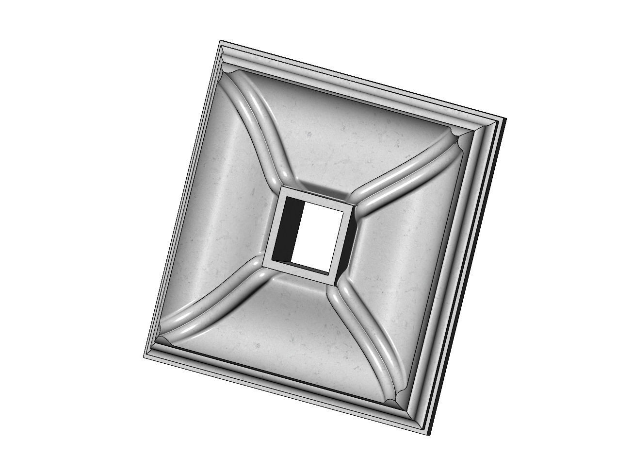Double dome ribs square ceiling medallion rosette relief 3D print model_9