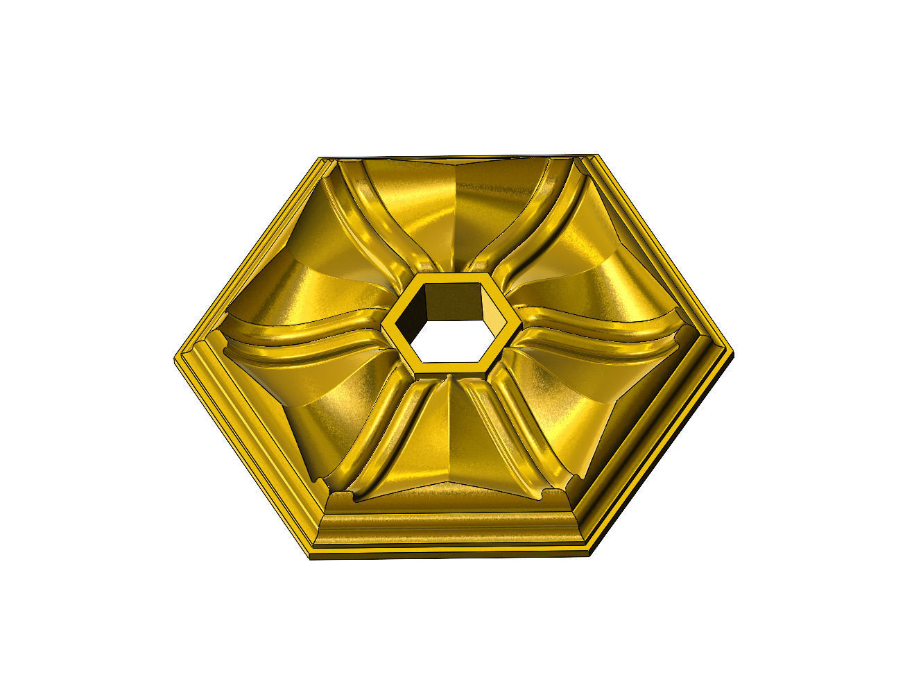 Faceted ribbed hexagonal curved ceiling medallion rosette relief 3D print model_15
