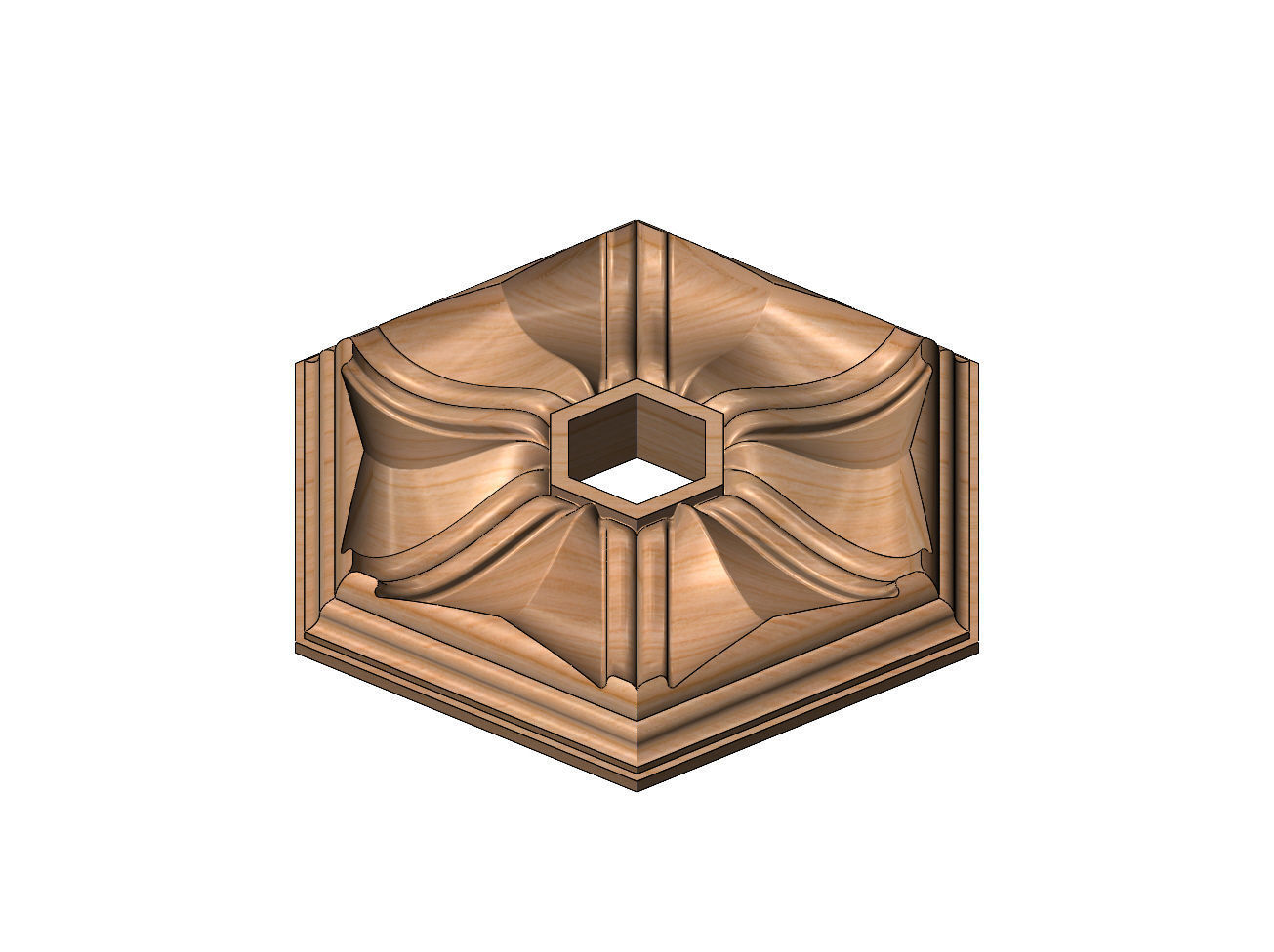 Faceted ribbed hexagonal curved ceiling medallion rosette relief 3D print model_11