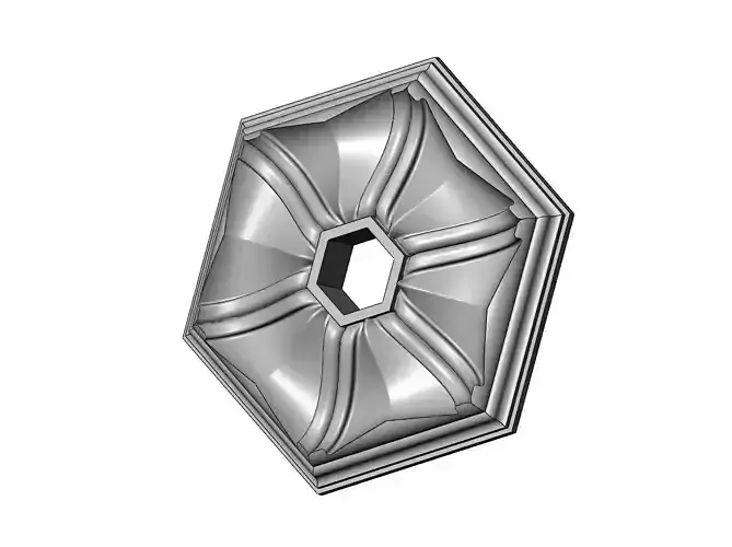 Faceted ribbed hexagonal curved ceiling medallion rosette relief
