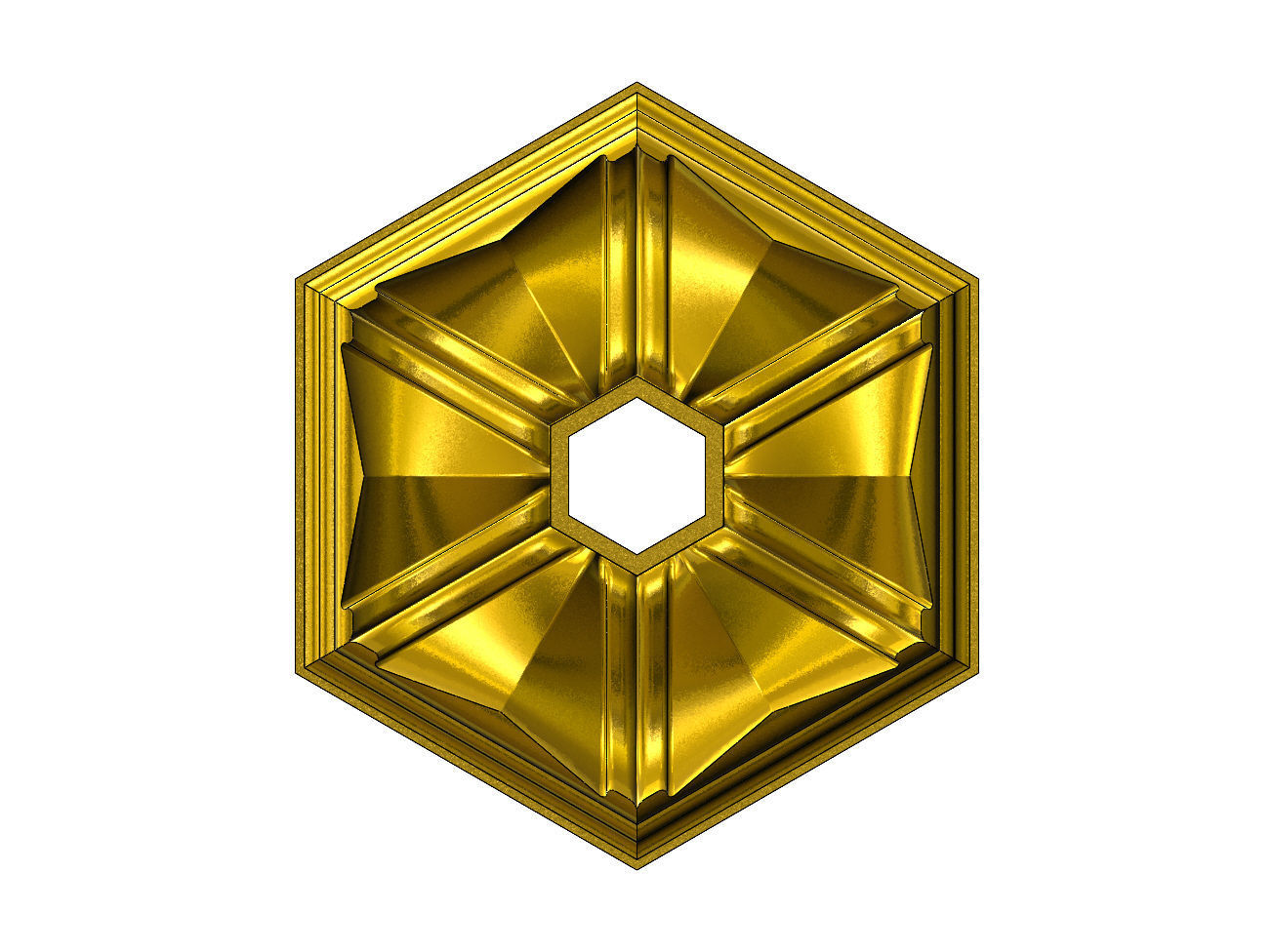 Faceted ribbed hexagonal curved ceiling medallion rosette relief 3D print model_14