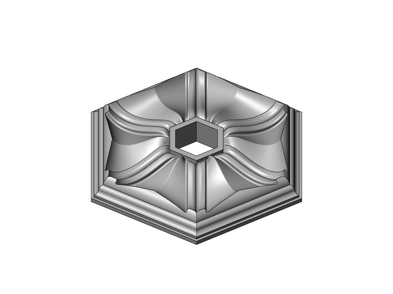 Faceted ribbed hexagonal curved ceiling medallion rosette relief 3D print model_2