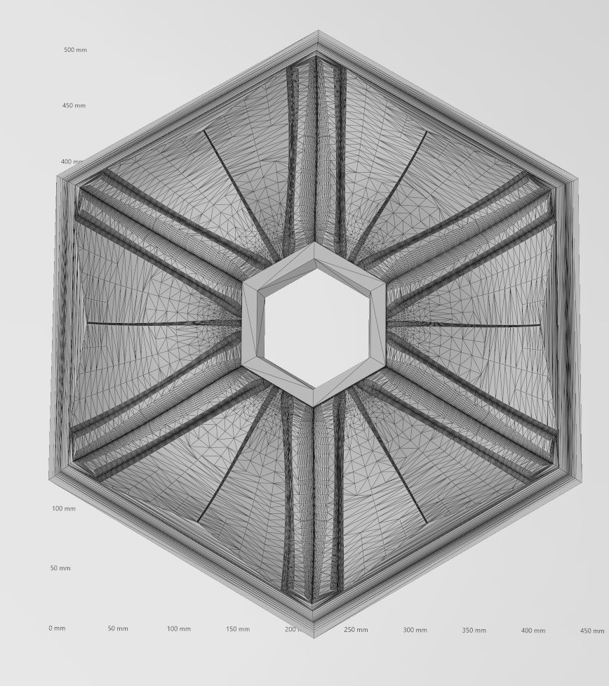 Faceted ribbed hexagonal curved ceiling medallion rosette relief 3D print model_16