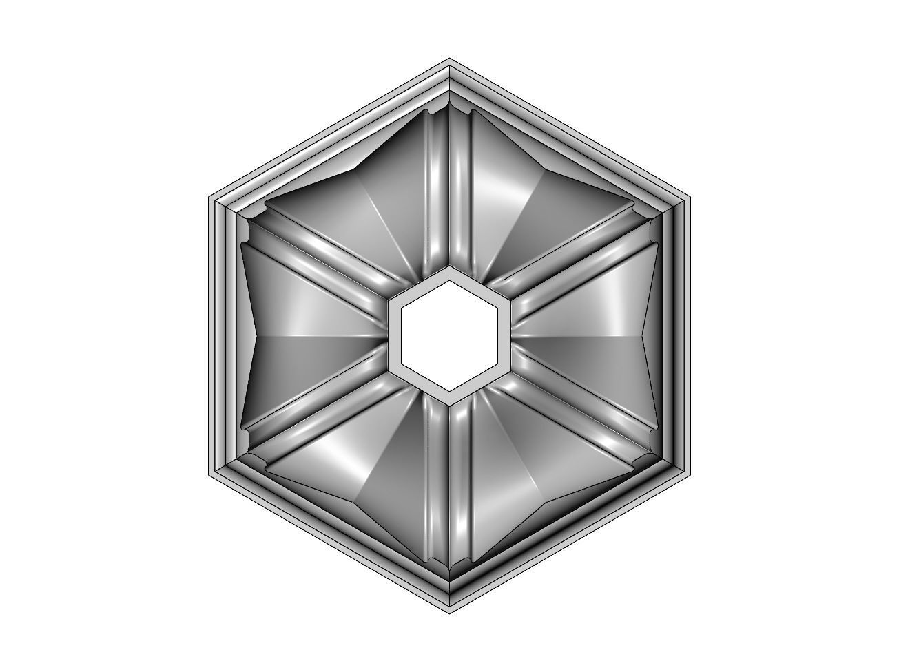 Faceted ribbed hexagonal curved ceiling medallion rosette relief 3D print model_1