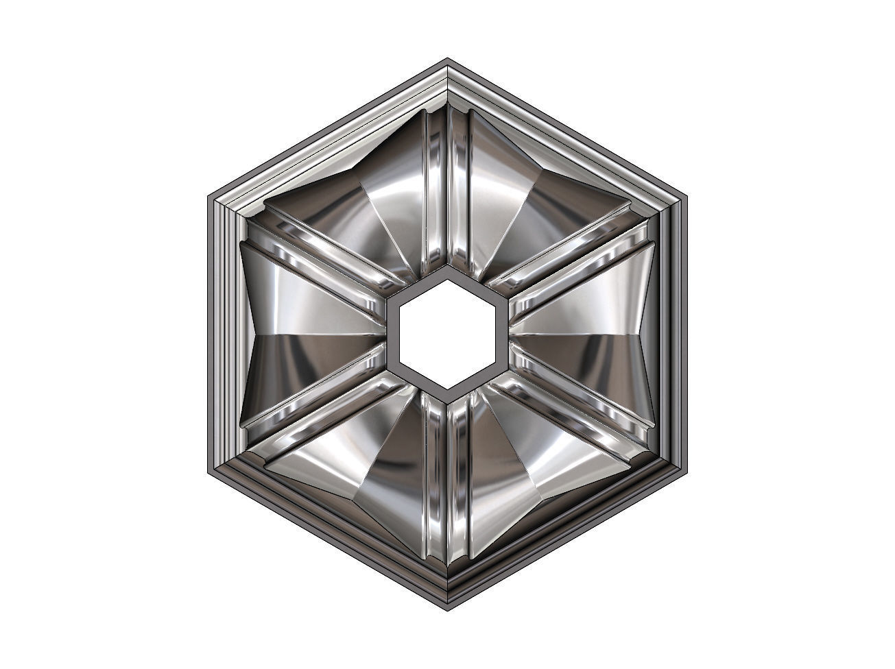 Faceted ribbed hexagonal curved ceiling medallion rosette relief 3D print model_12