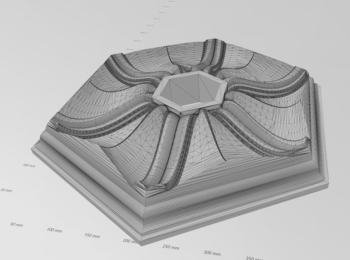 Faceted ribbed hexagonal curved ceiling medallion rosette relief 3D print model_17