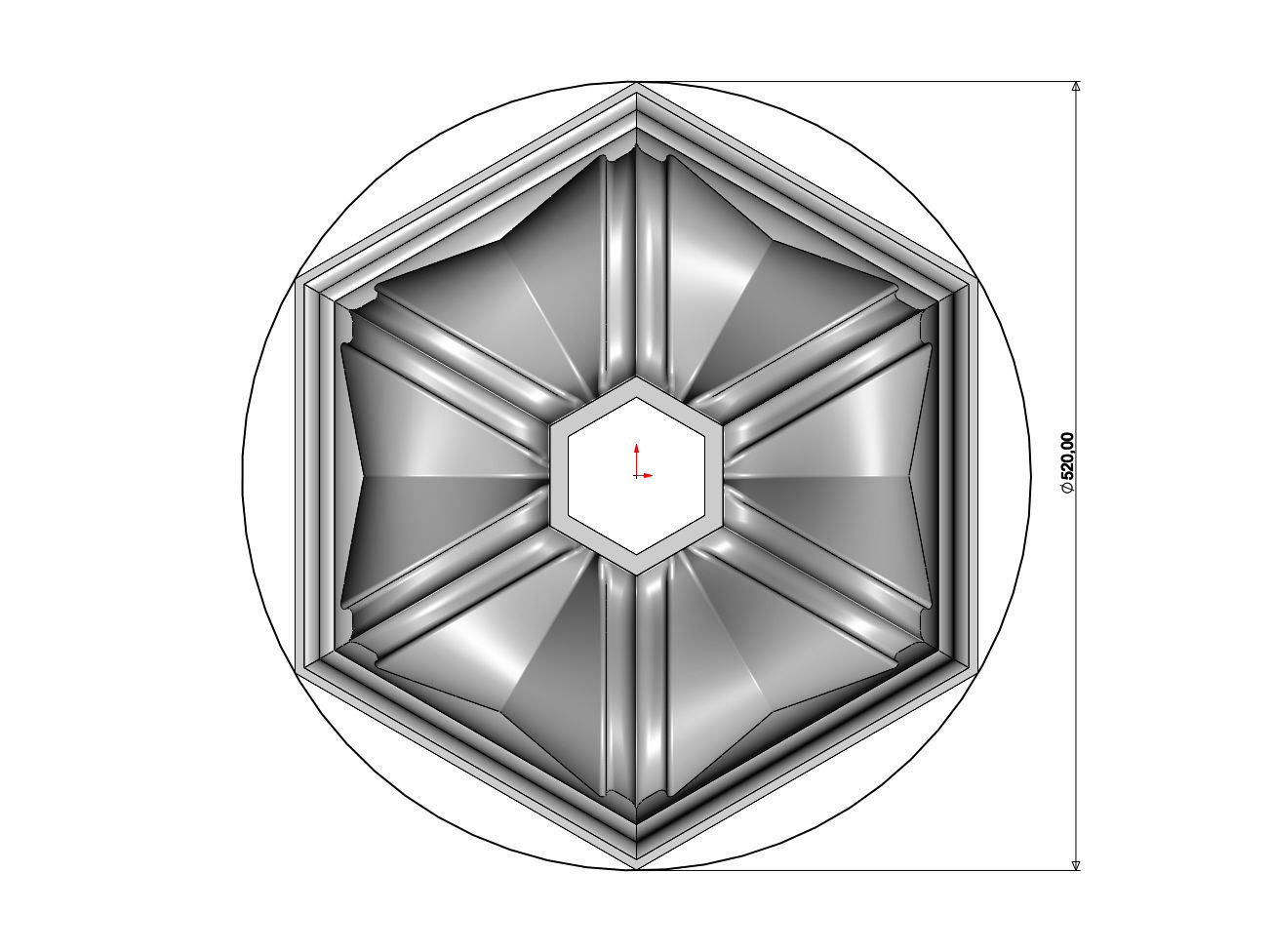 Faceted ribbed hexagonal curved ceiling medallion rosette relief 3D print model_6
