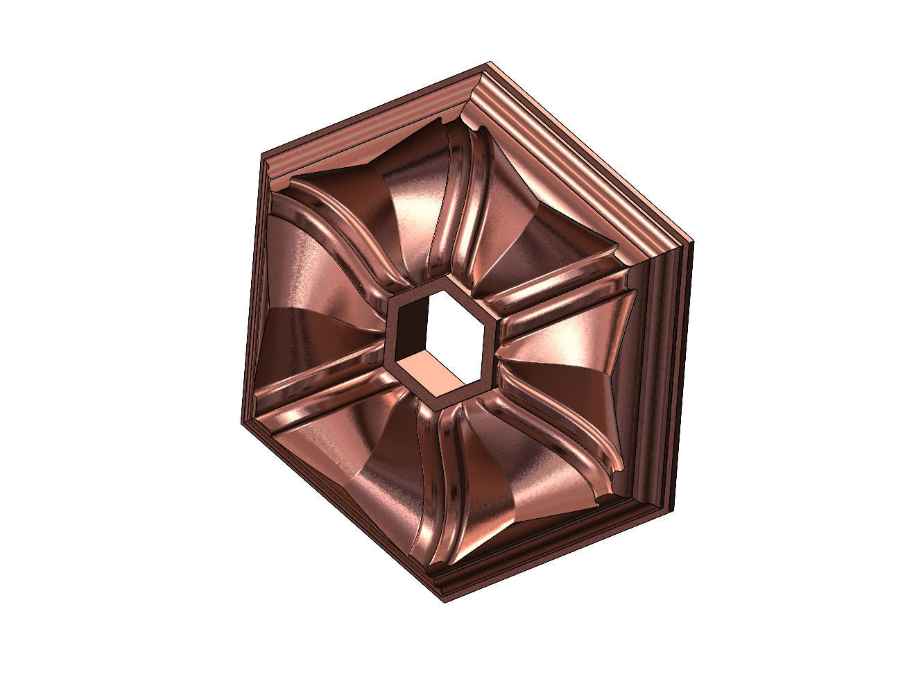 Faceted ribbed hexagonal curved ceiling medallion rosette relief 3D print model_13