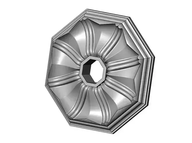 Faceted ribbed octagonal curved ceiling medallion rosette relief