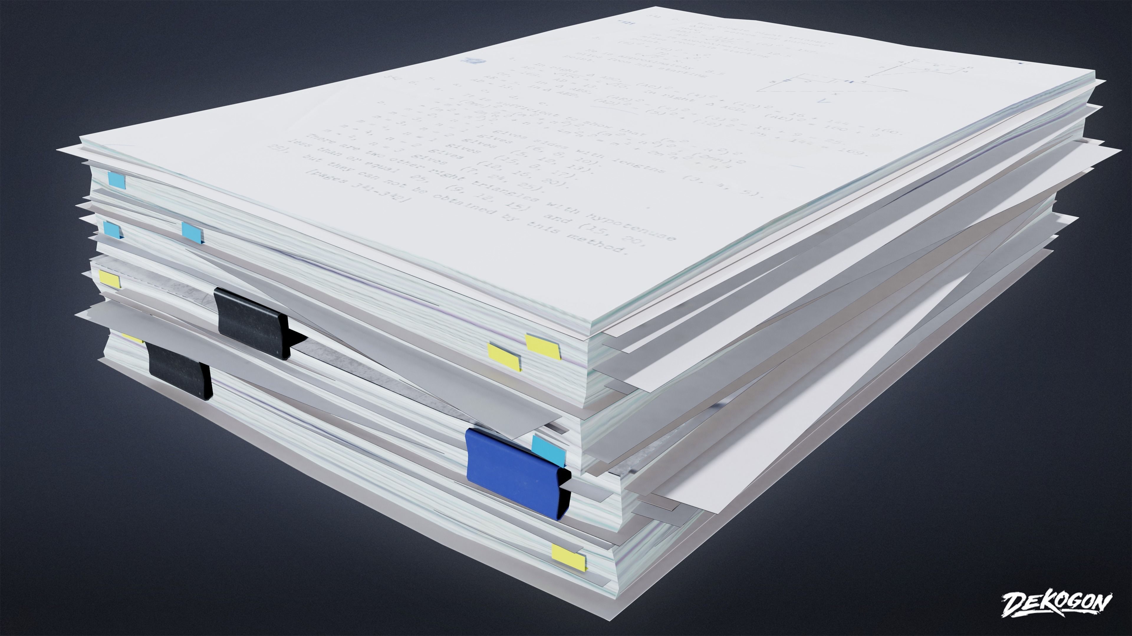 HIGH SCHOOL CLASSROOM - Paper Stacks 01 - LOW POLY Low-poly 3D model_4