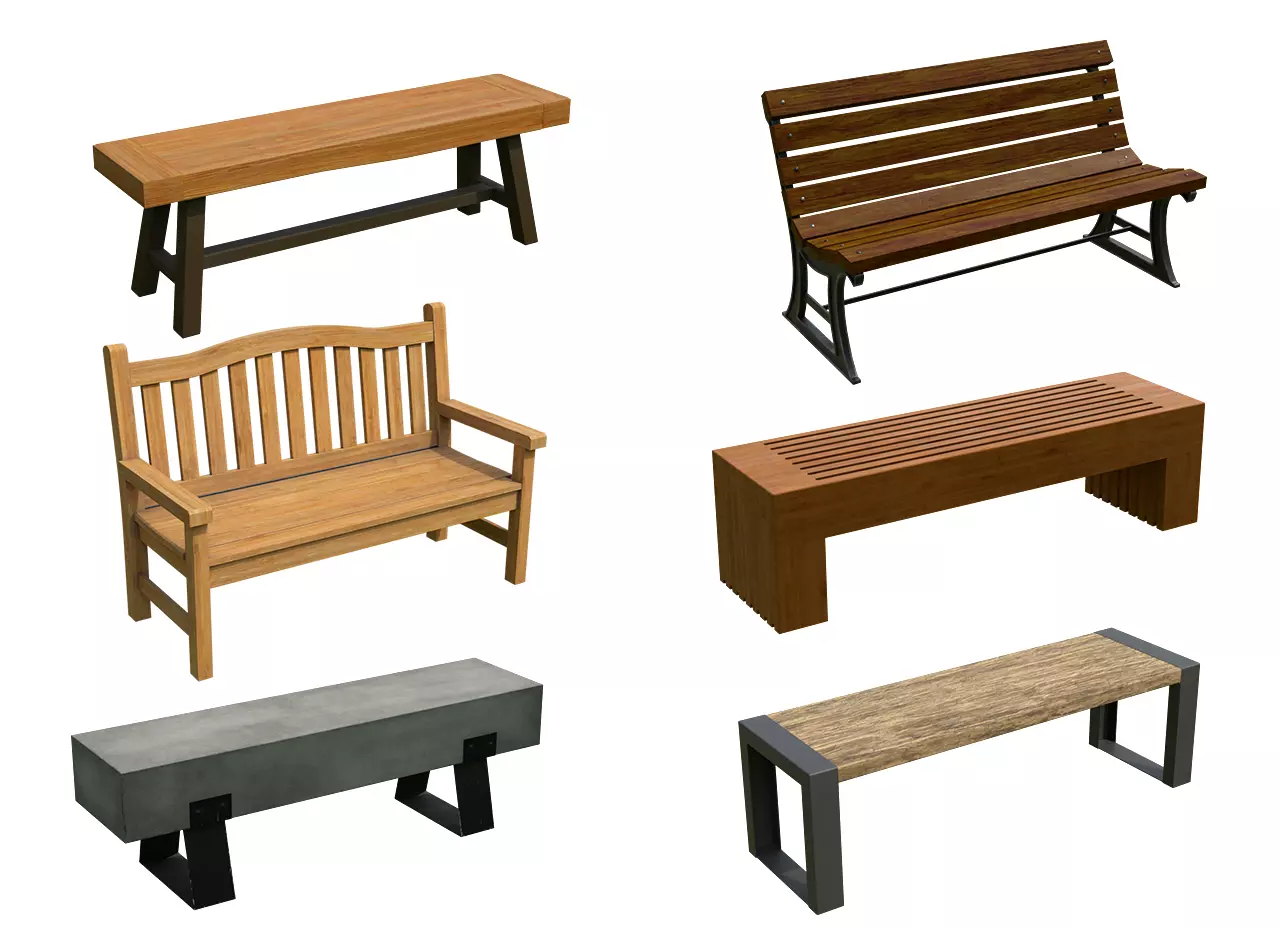 Modern Bench Set  Low-poly 3D model_0