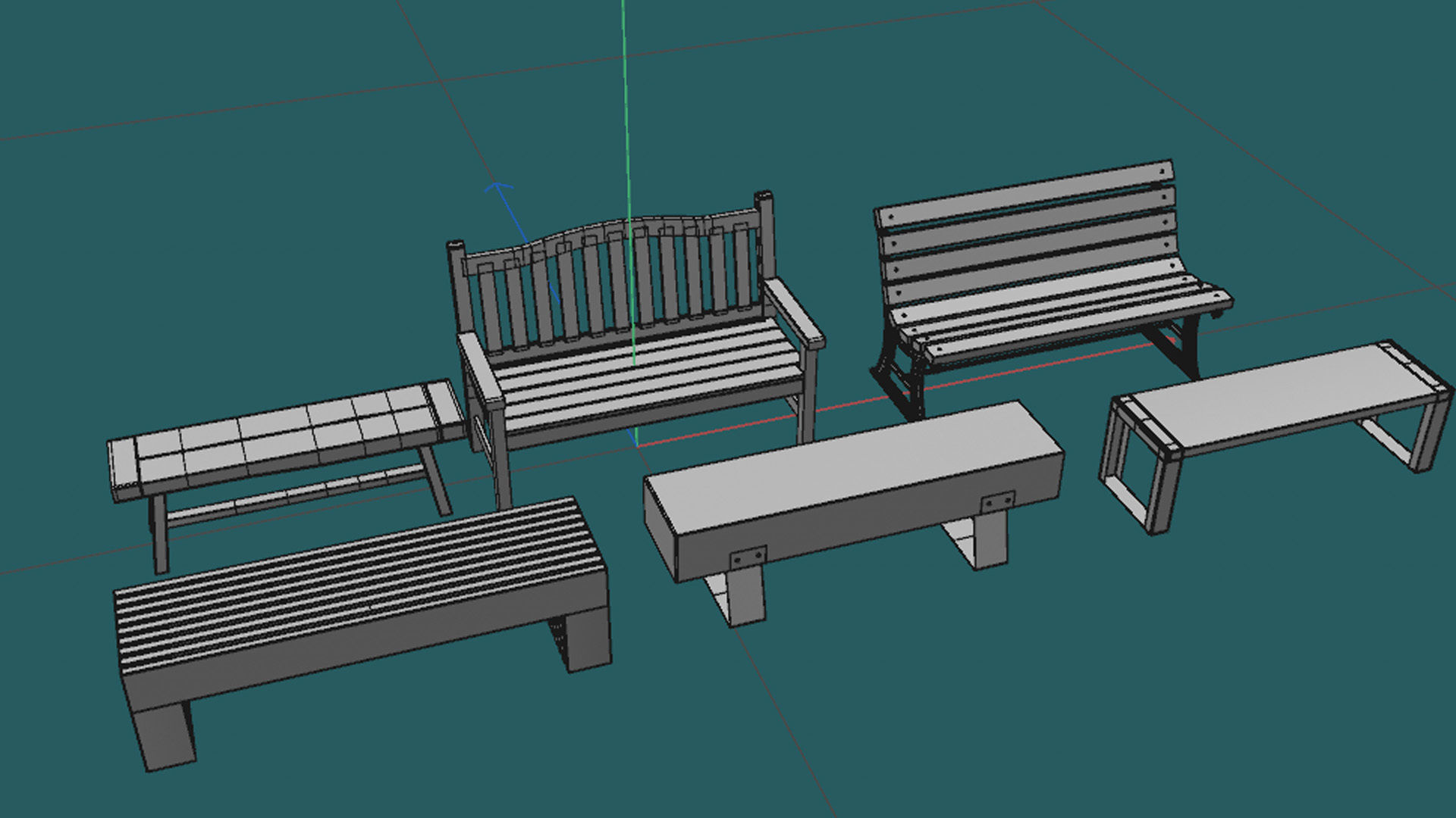 Modern Bench Set  Low-poly 3D model_8