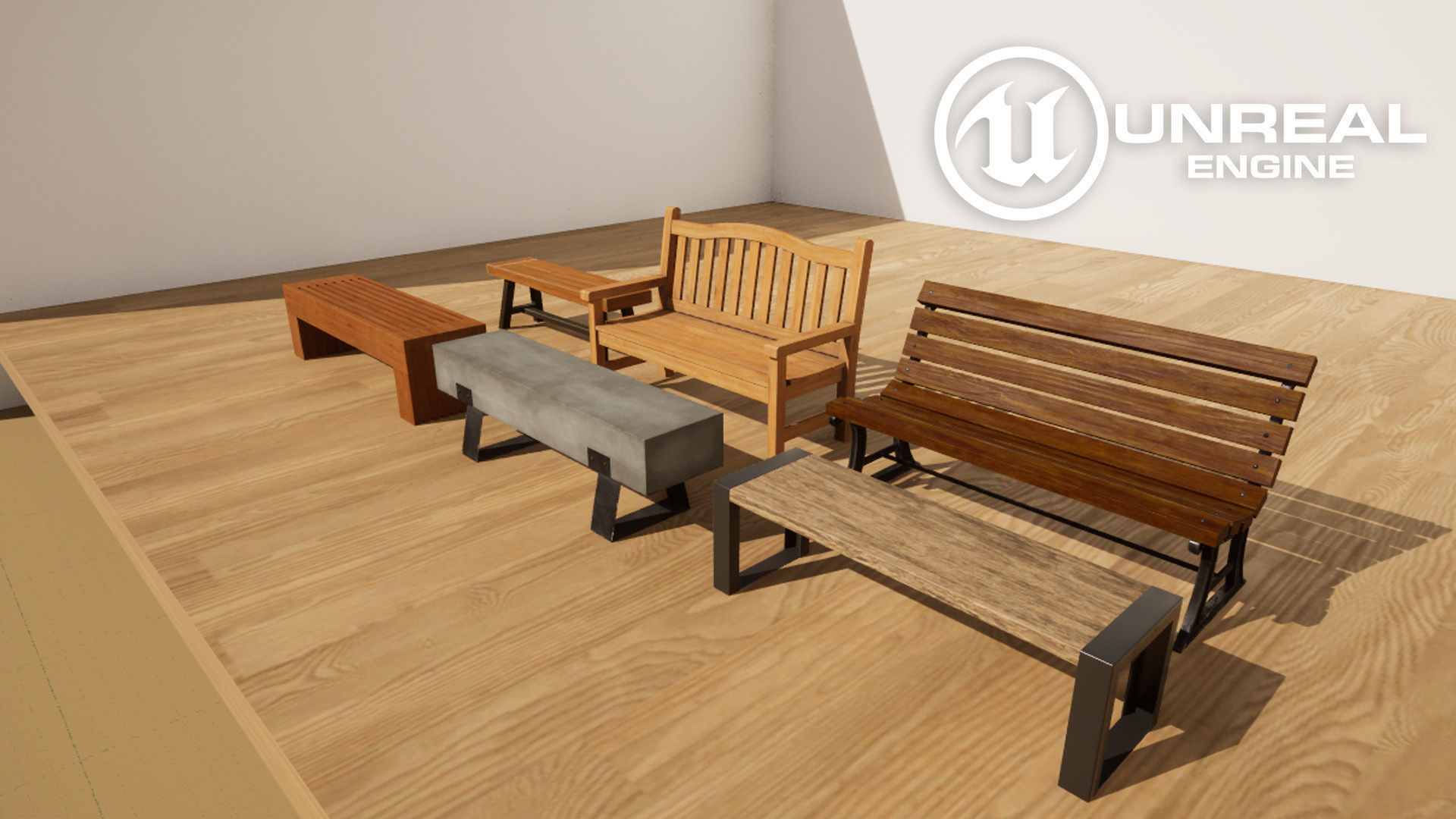 Modern Bench Set  Low-poly 3D model_7