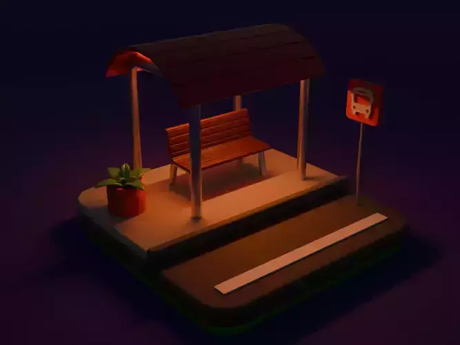 Night time cute bustop 3D model