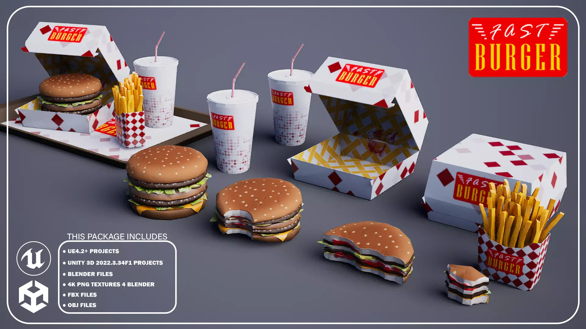 Big Burger - Package Low-poly 3D model_0