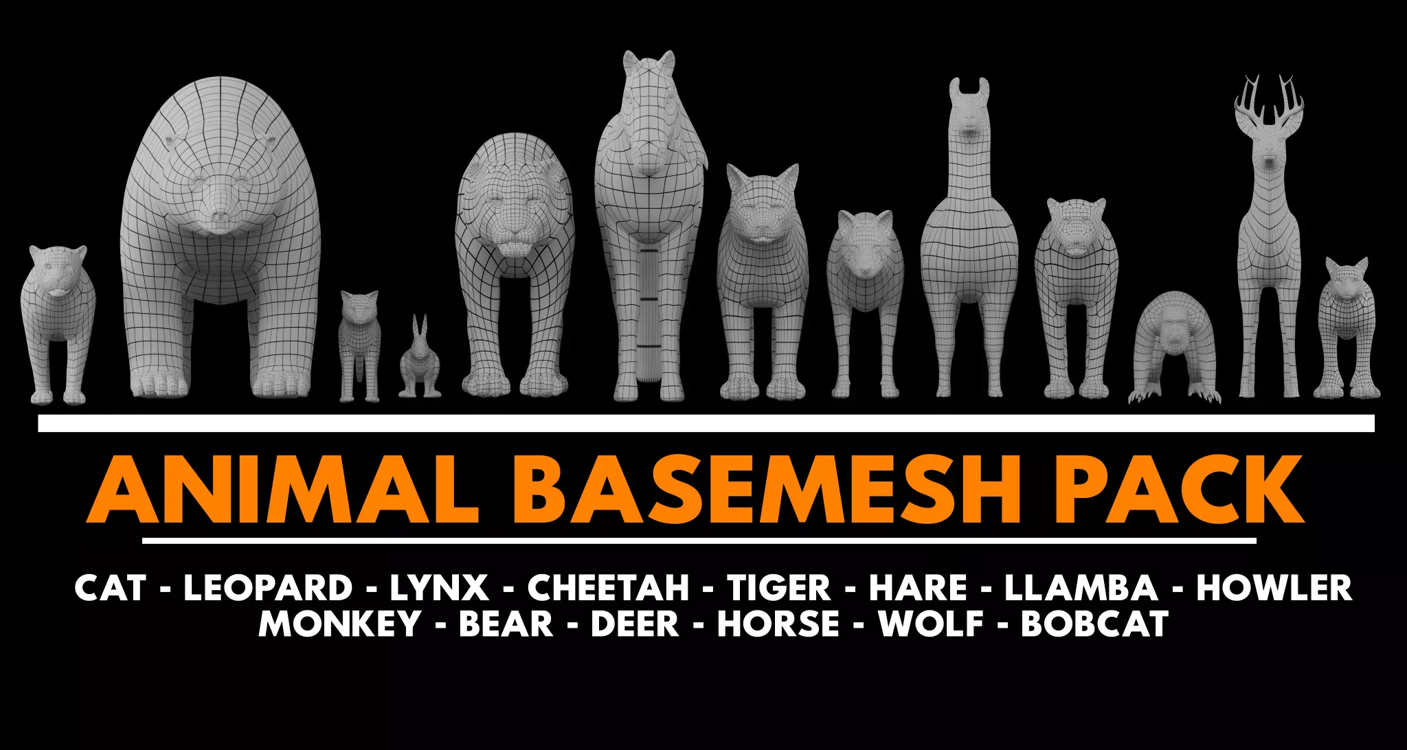 Animal Basemesh Pack - 13 base meshes 3D model_0