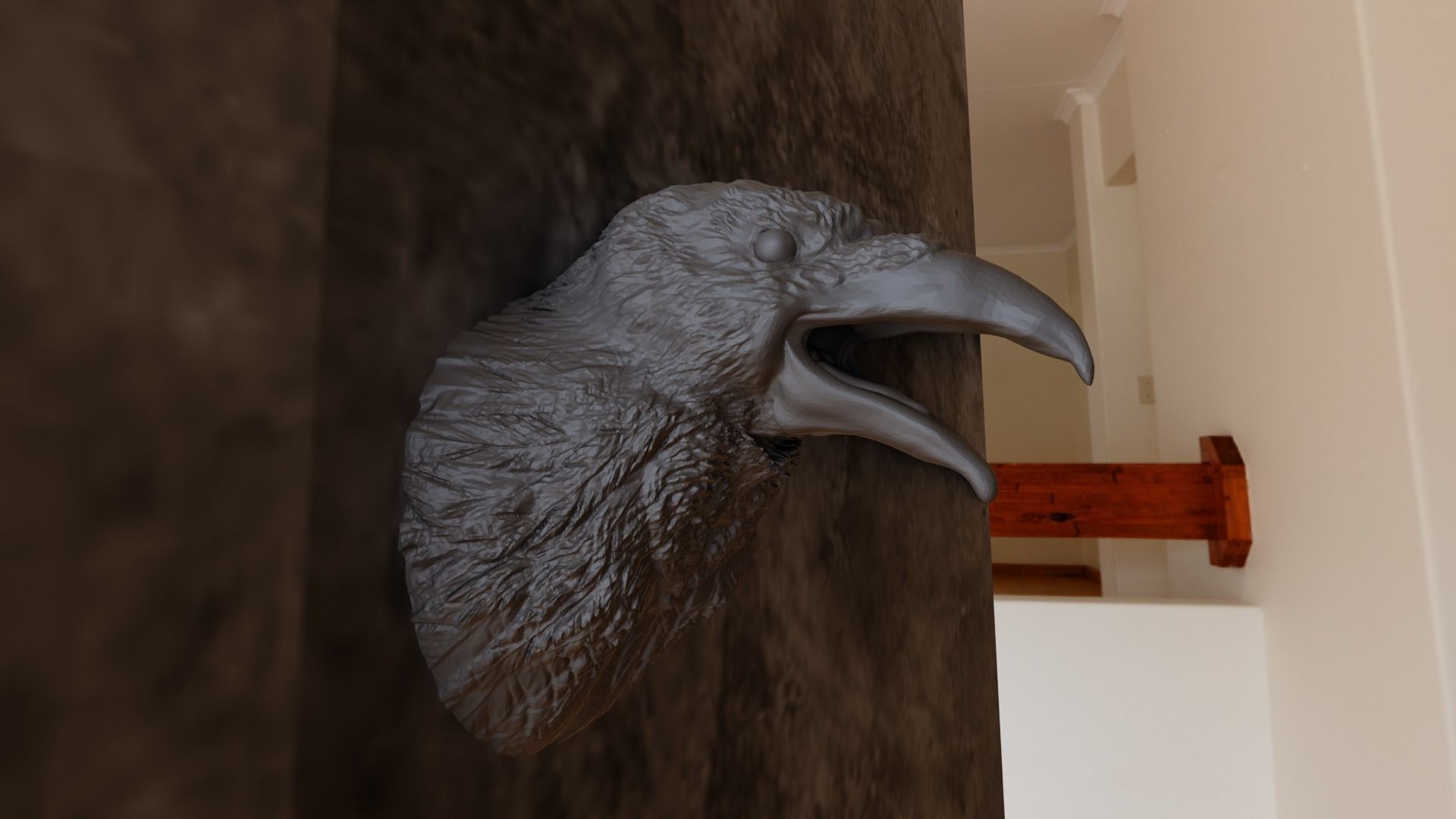 raven crowing head wall stl 3D print model_2