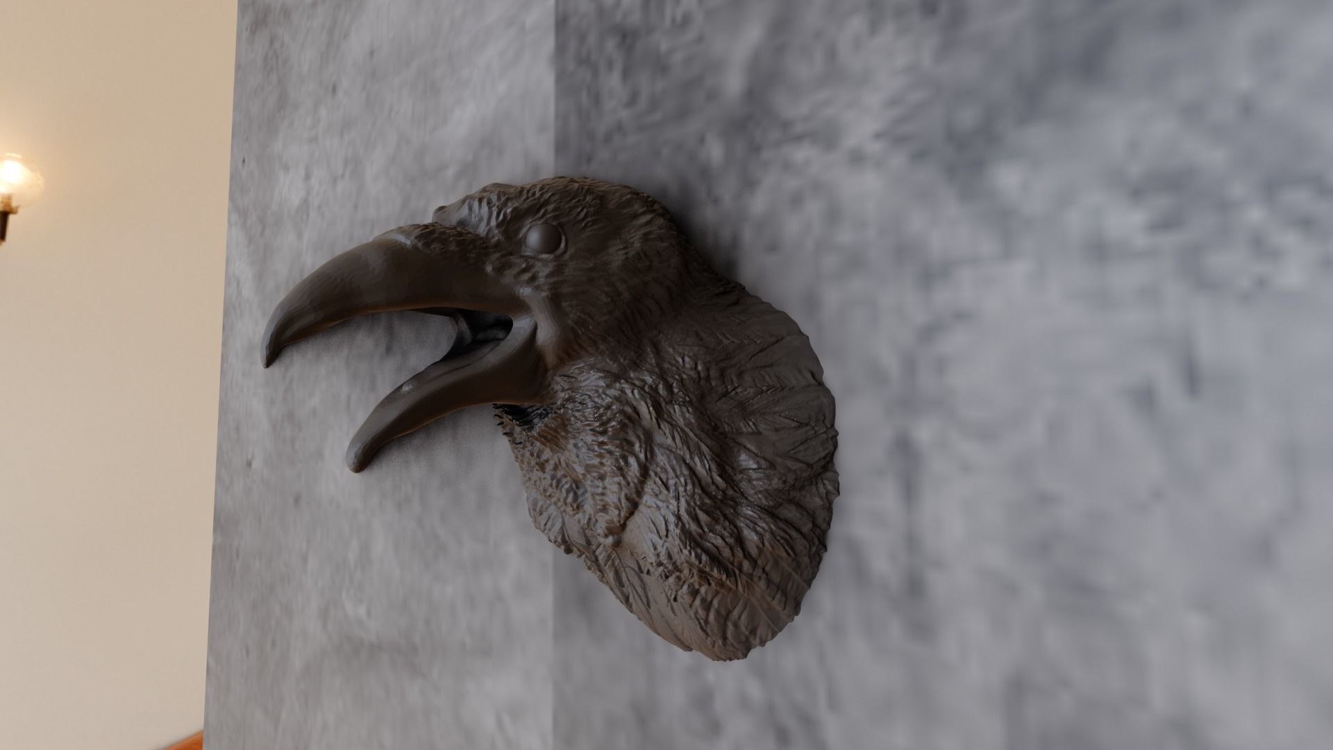 raven crowing head wall stl 3D print model_1