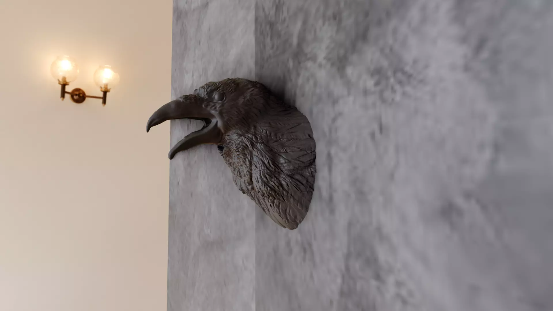 raven crowing head wall stl 3D print model_0