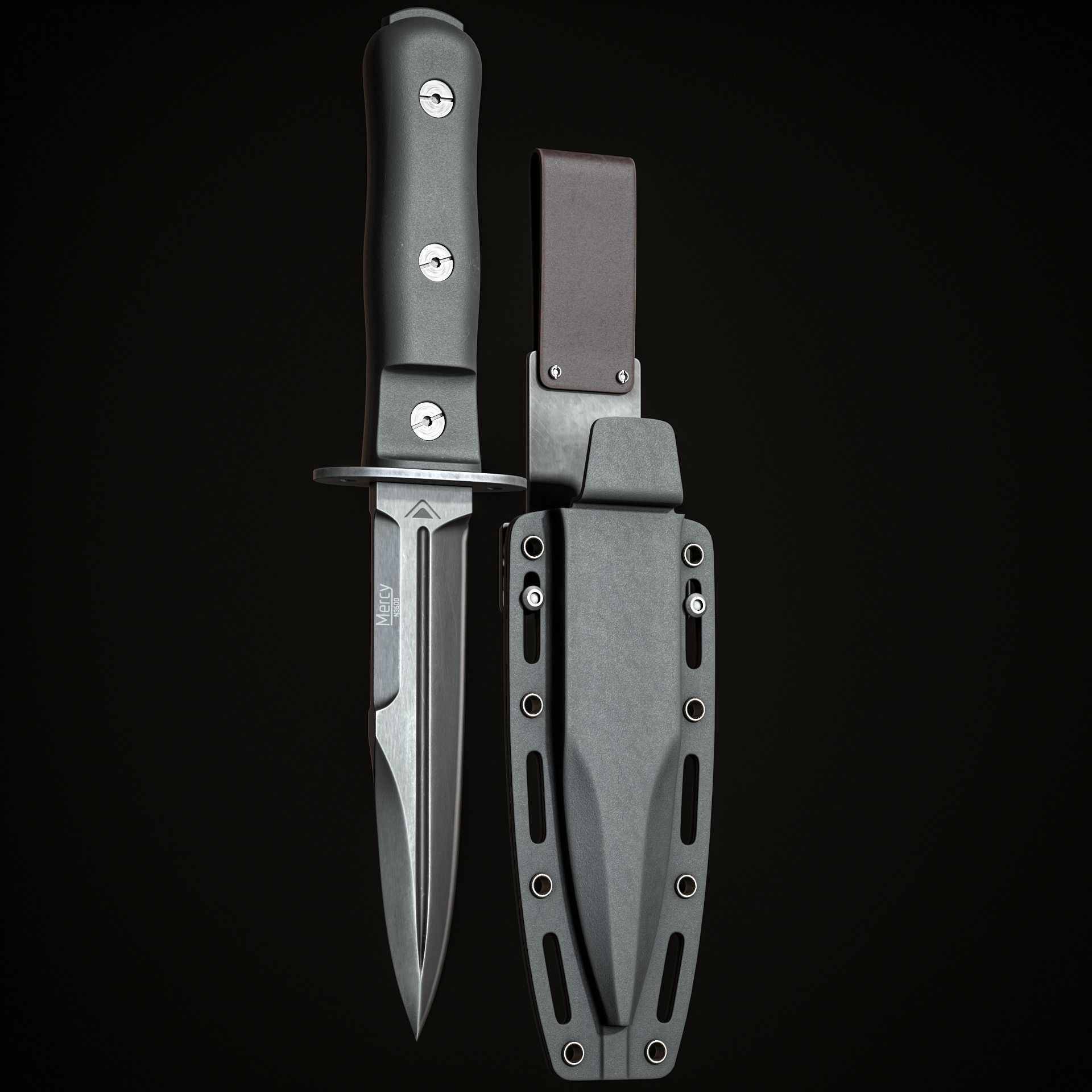 Military Knife Low-poly 3D model_4