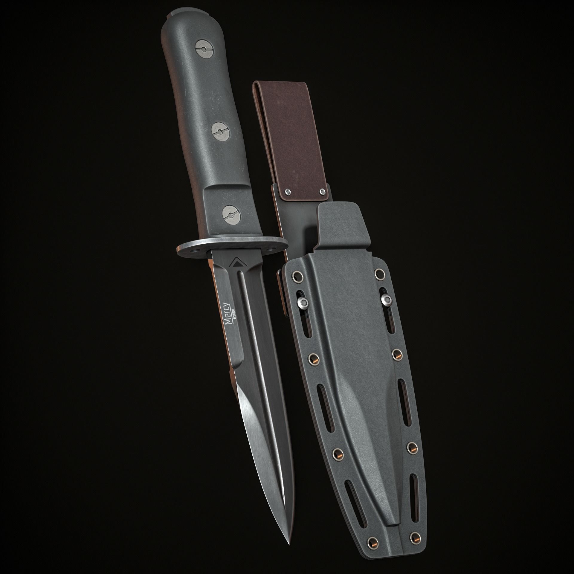 Military Knife Low-poly 3D model_8
