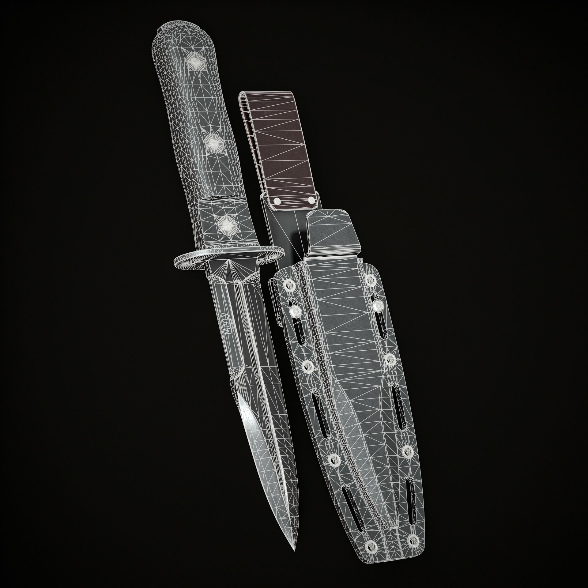 Military Knife Low-poly 3D model_10