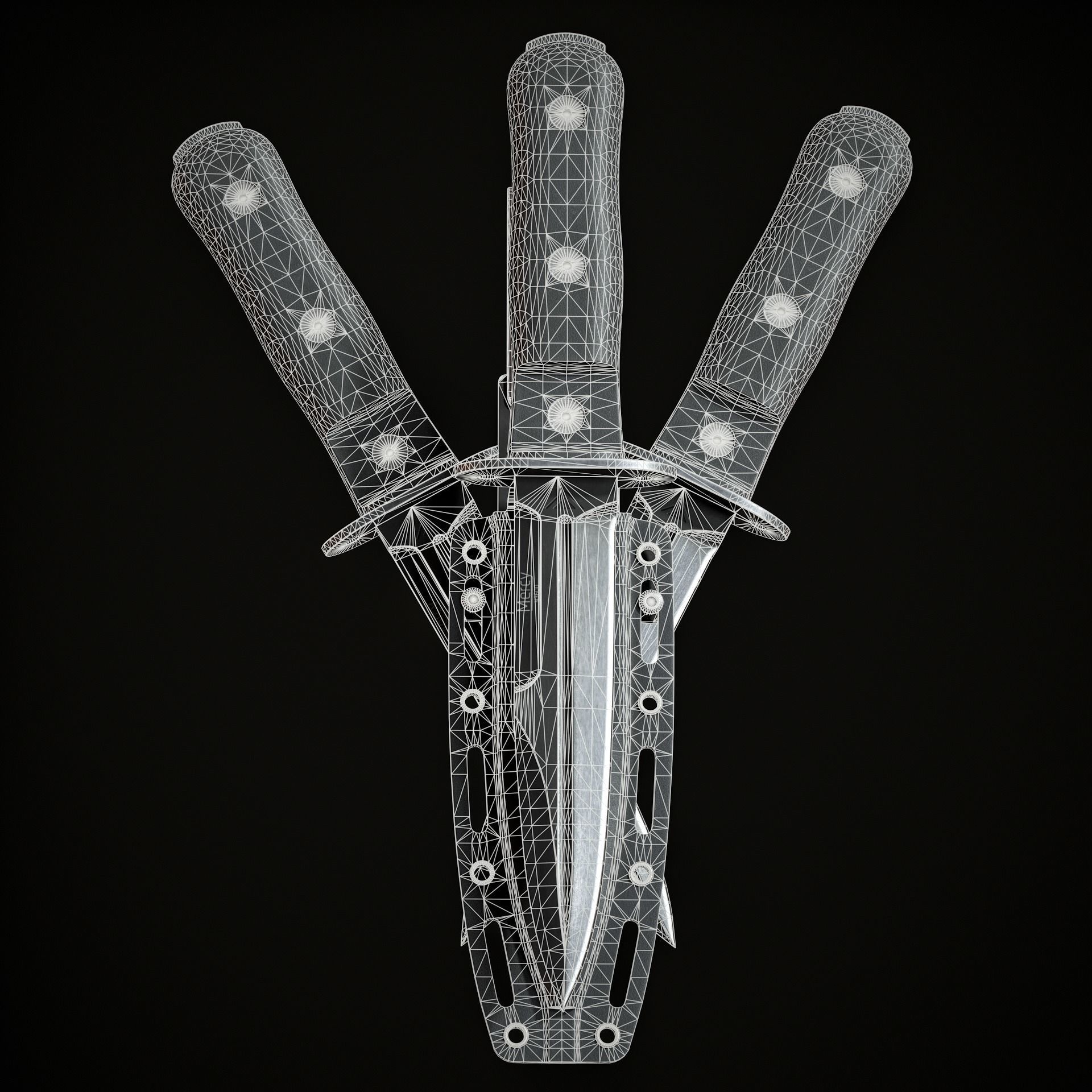 Military Knife Low-poly 3D model_12