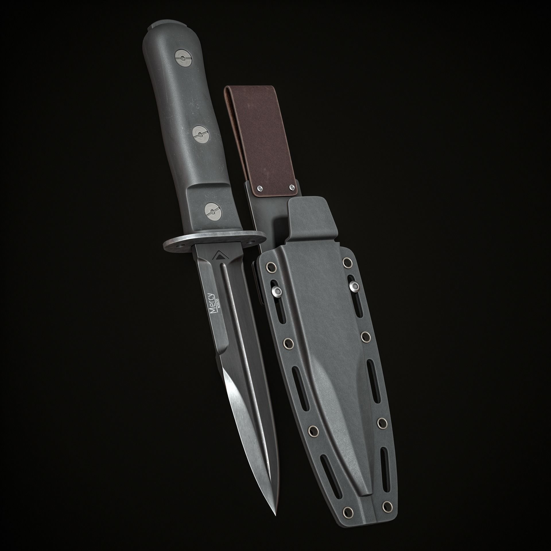 Military Knife Low-poly 3D model_3