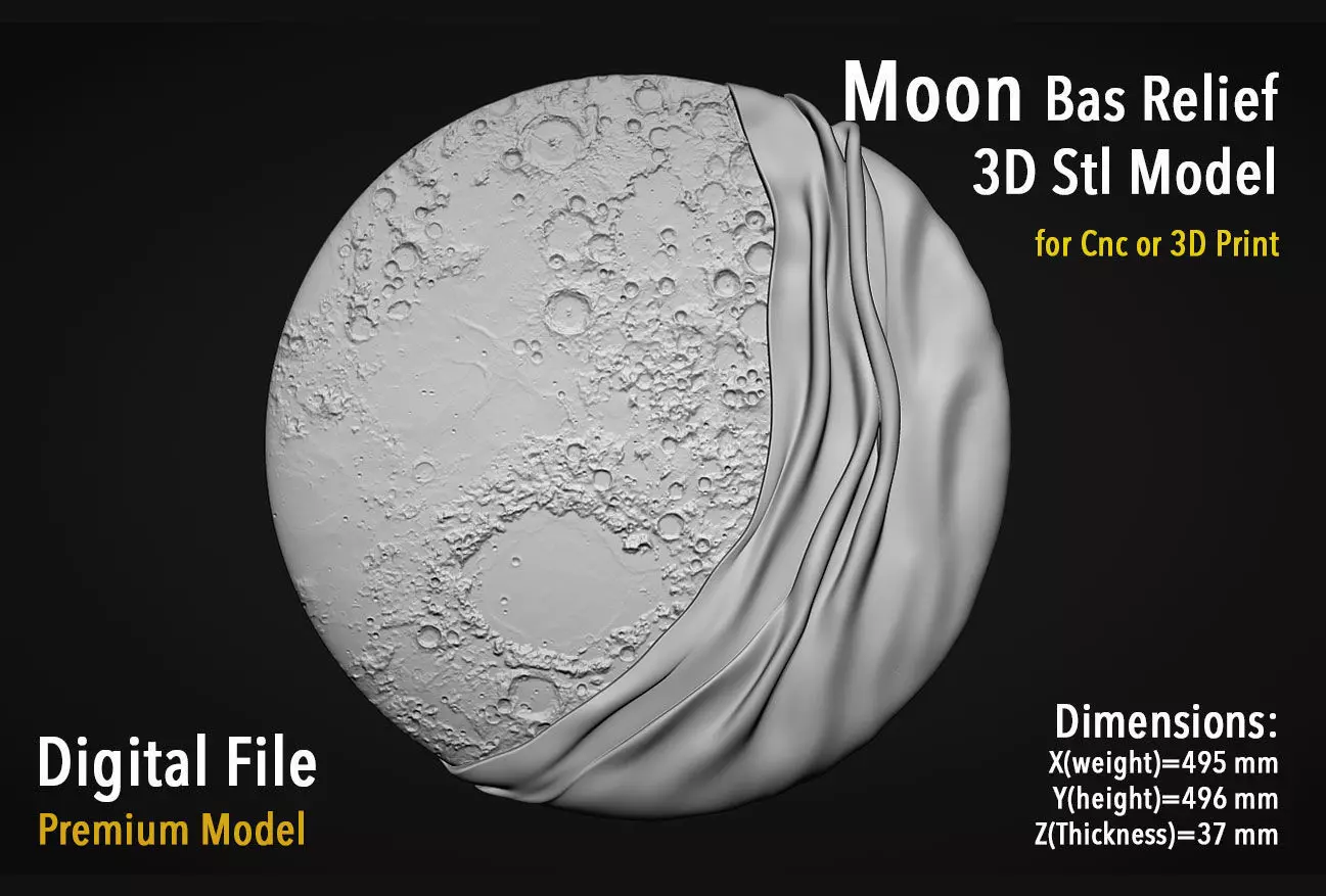 Moon Bas relief wall decor  for cnc carving 3D print model_0