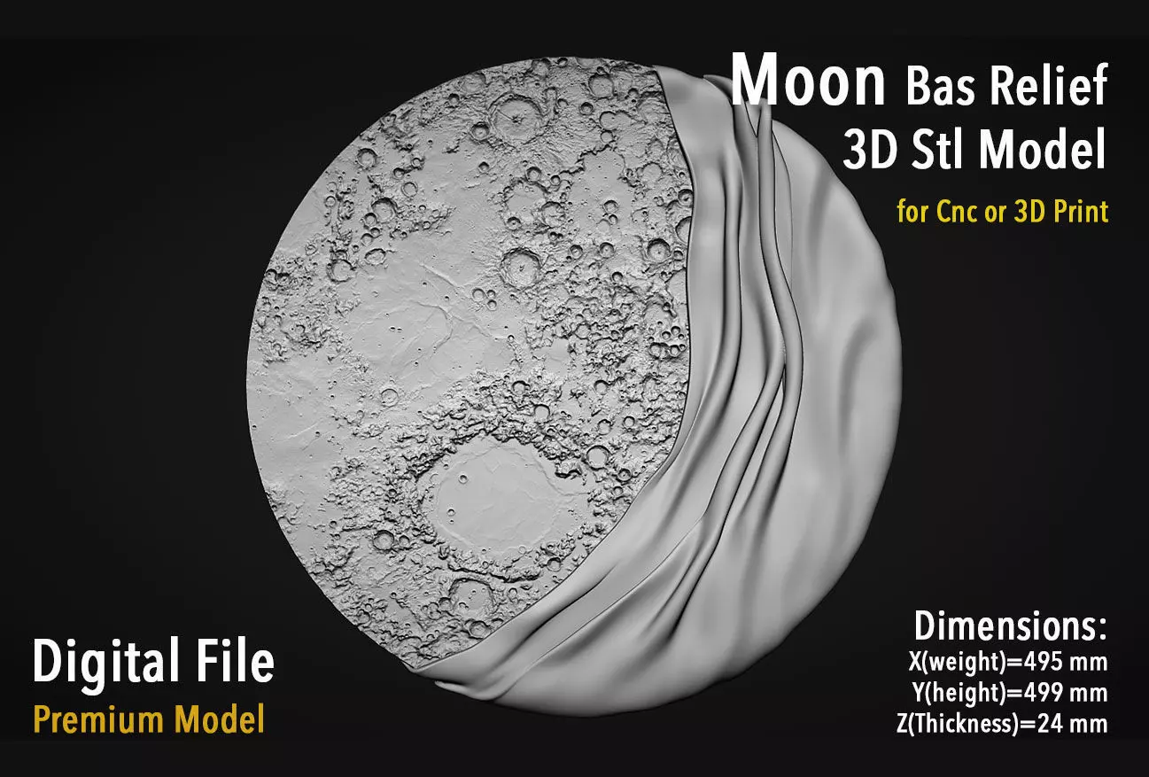 Moon Bas relief wall decor for cnc carving 3D print model_0