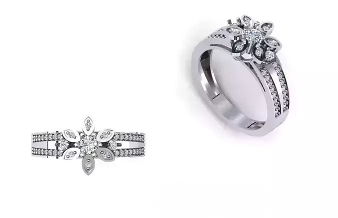 Flower solitaire ring 3D print model