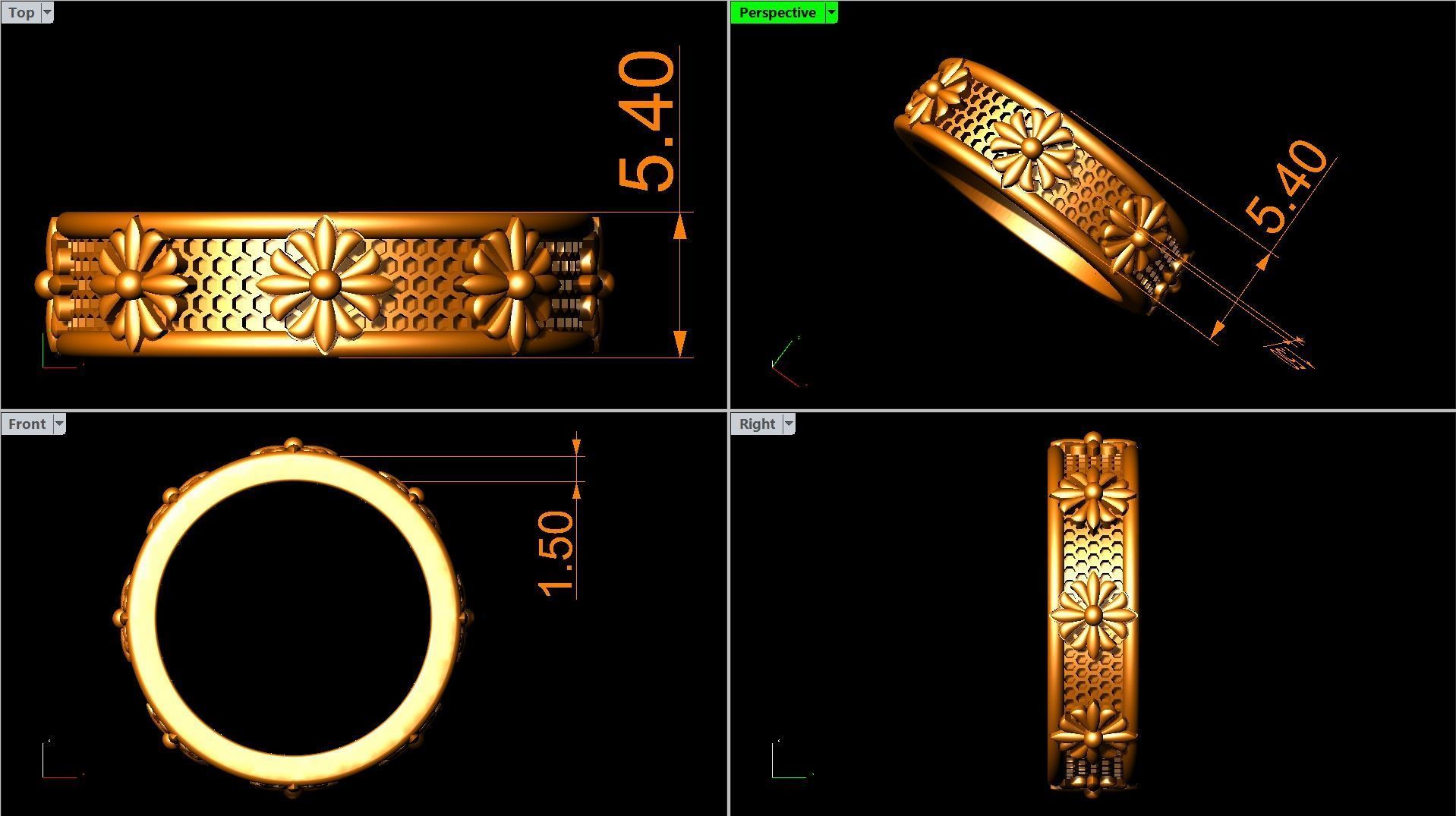 Flower band ring 3D model_1