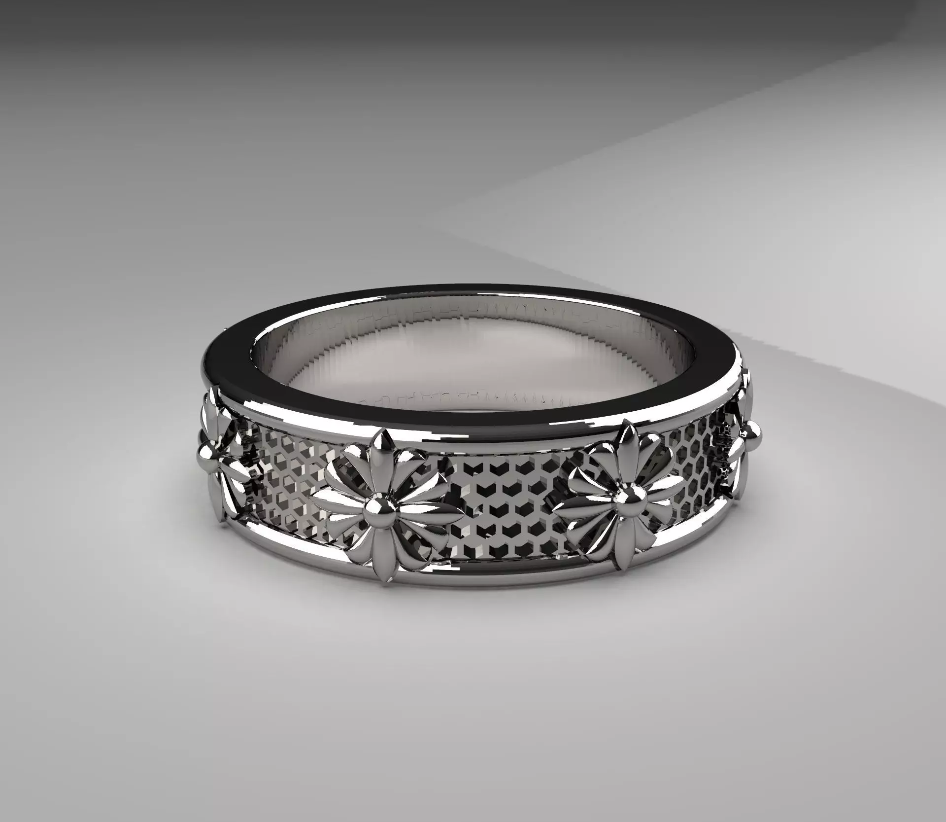 Flower band ring 3D model_0